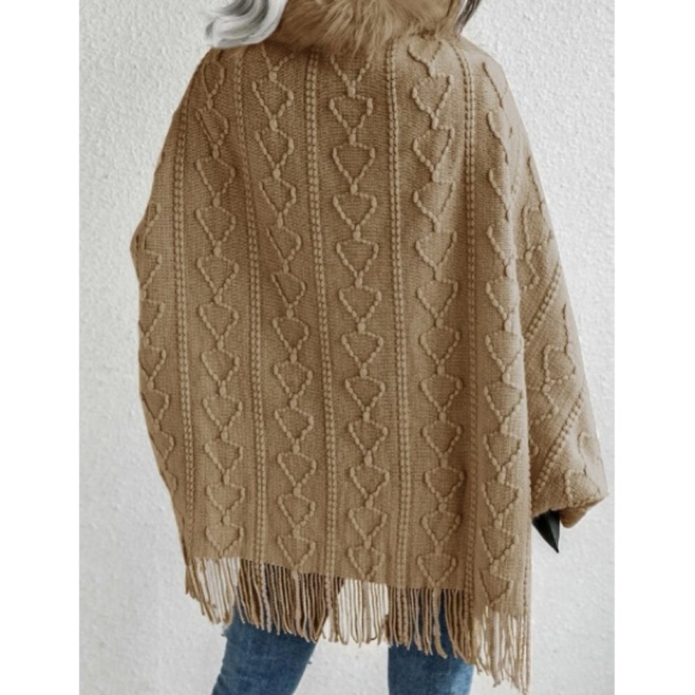 Boho vegan fur sweater cardigan open poncho - Picture 7 of 16